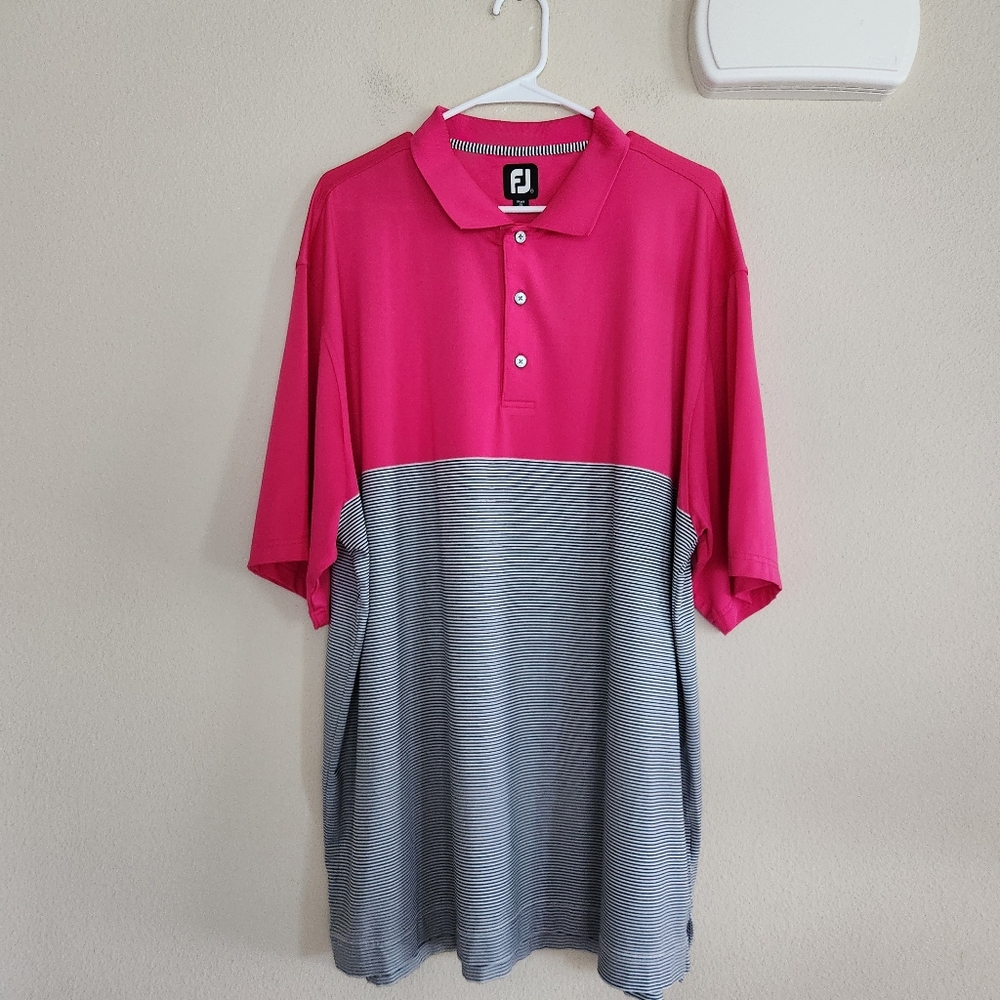 Footjoy Mens Pink Black Striped Performance Polo Size XXL Golf